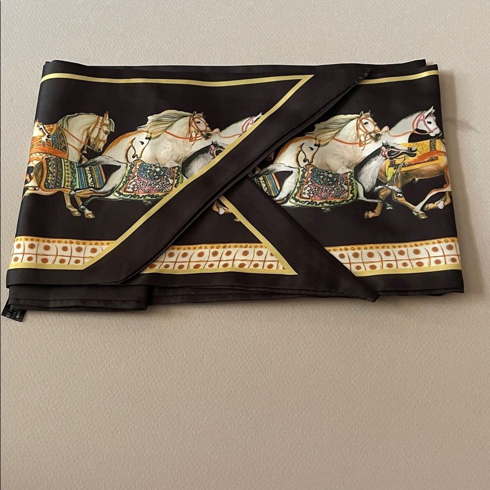 Black Equestrian Print Scarf N1398 - Picture 3 of 3
